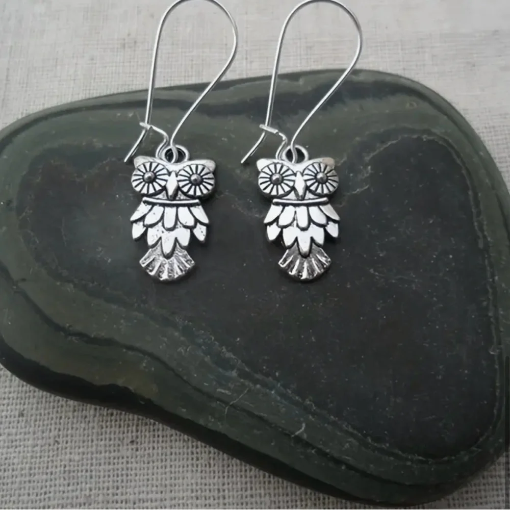 Support your host Silver Owl Drop Antiqued Dangle Boho Chic Earrings Jewelry - Picture 4 of 4